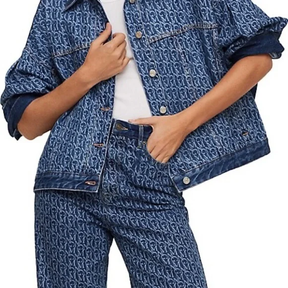Monogram-Pattern Blue Denim Jacket From Mango - Picture 3 of 7